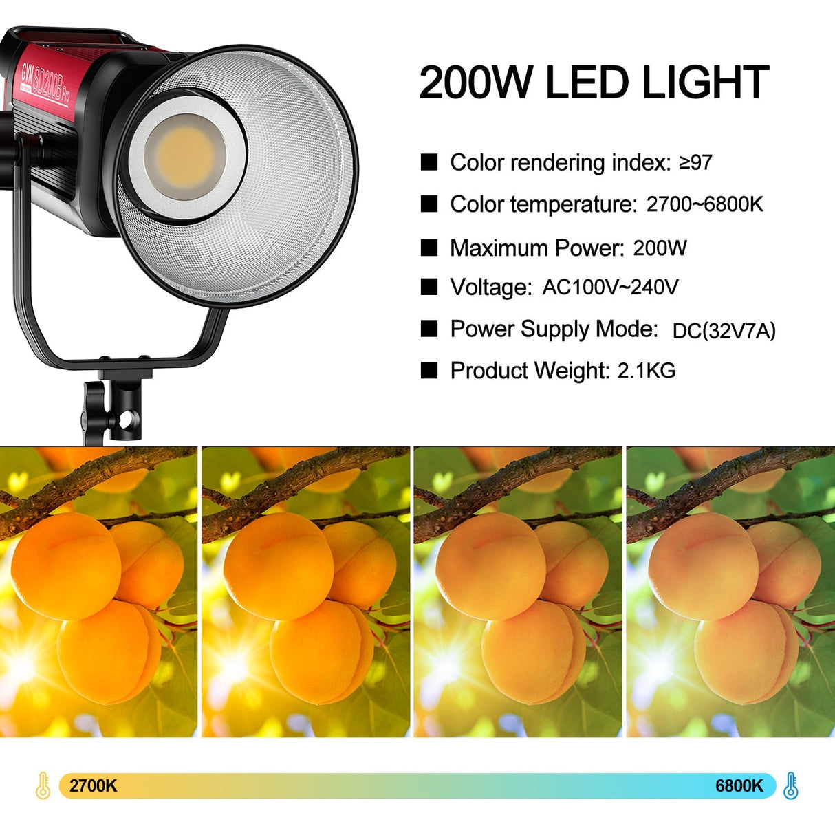 GVM PRO-SD200B 200W Bi-Color Mesh Bluetooth Monolight