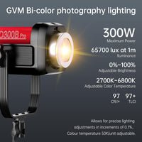 GVM PRO-SD300B 300W Bi-Color Monolight V-mount Mesh Bluetooth