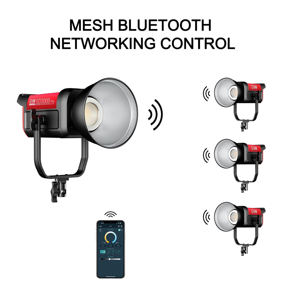 GVM PRO-SD300B 300W Bi-Color Monolight V-mount Mesh Bluetooth