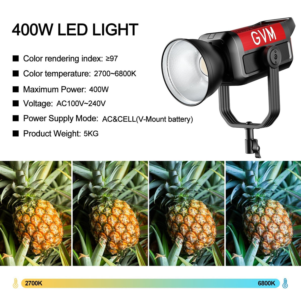 GVM PRO-SD400B 400W Waterproof Bi-Color Monolight(V-mount & Mesh Bluetooth)