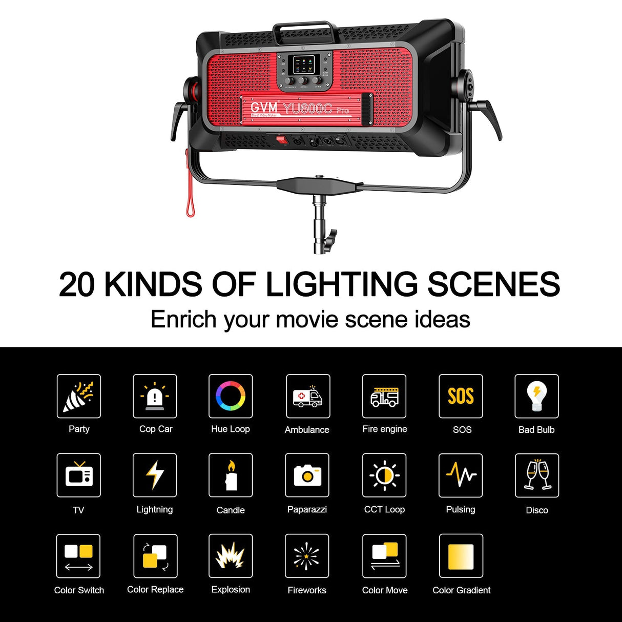 GVM  PRO YU600C Led Video Lights Panel Rgb And Bi-Color Studio Light