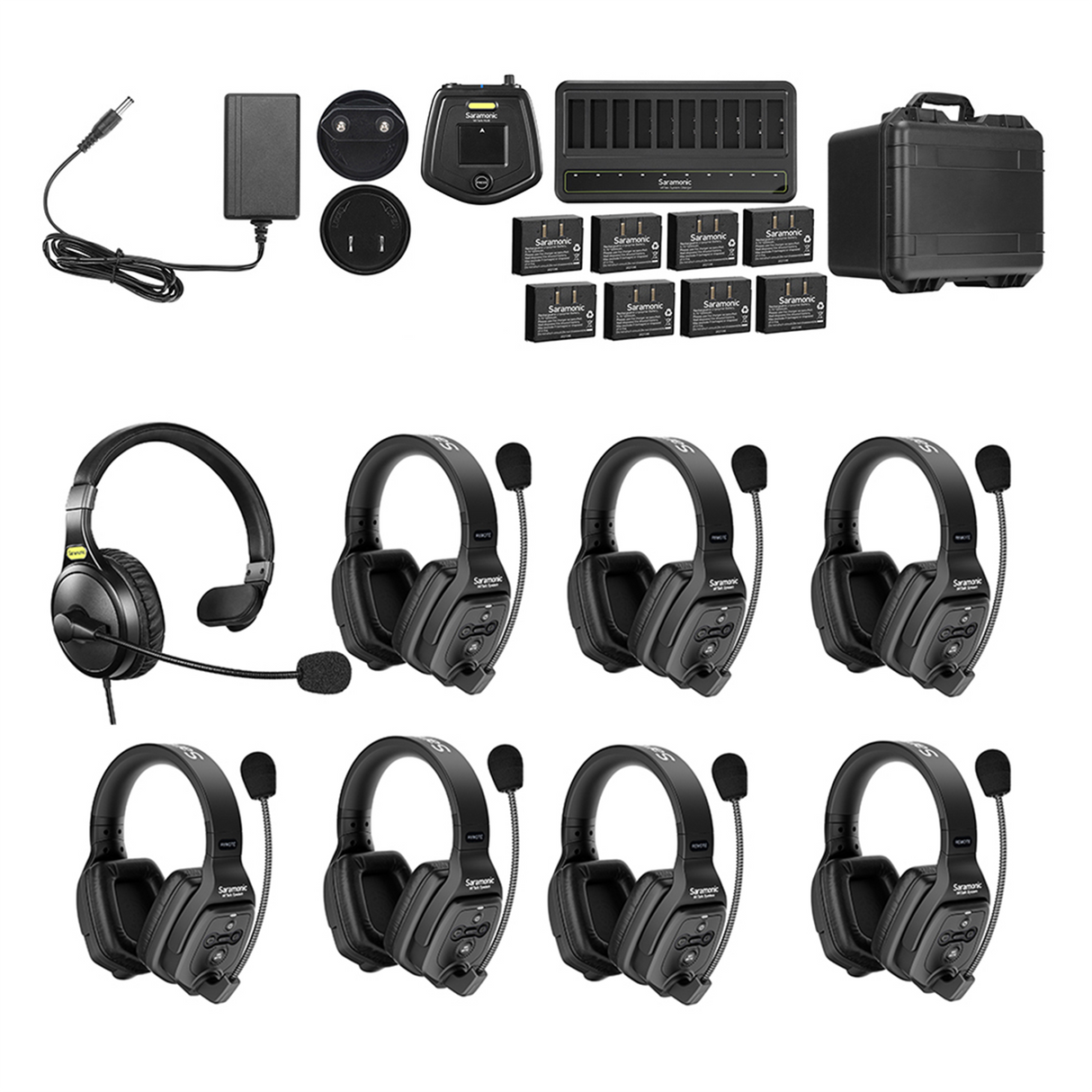 WiTalk-WT8D 8-Person Full-Duplex 1.9GHz Wireless Dual-Ear Headset Intercom System with Hub & Case