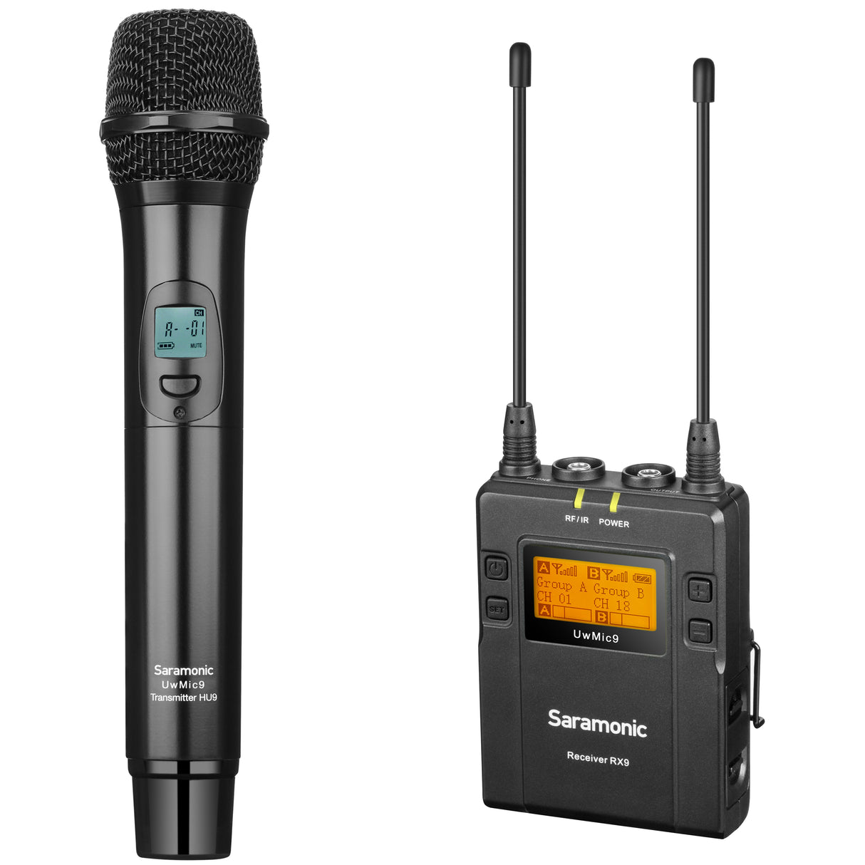 UwMic9 RX9+HU9 UHF Wireless Handheld Mic System w/ Portable Dual-Channel Camera-Mount Receiver