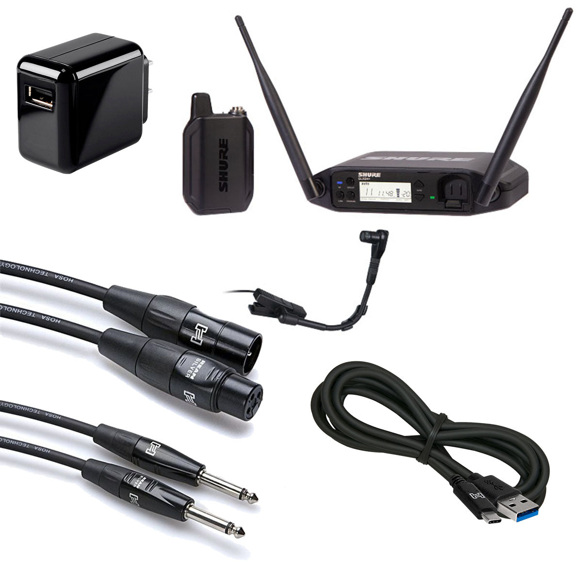 Shure GLXD14+B98 Wireless Instrument System with Beta 98 Microphone CABLE KIT